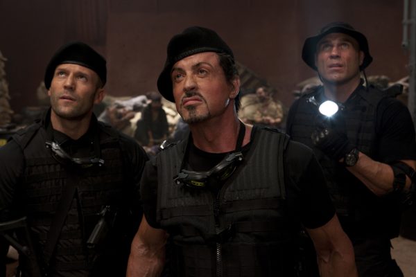 Jason Statham, Sylvester Stallone and Randy Couture in The Expendables