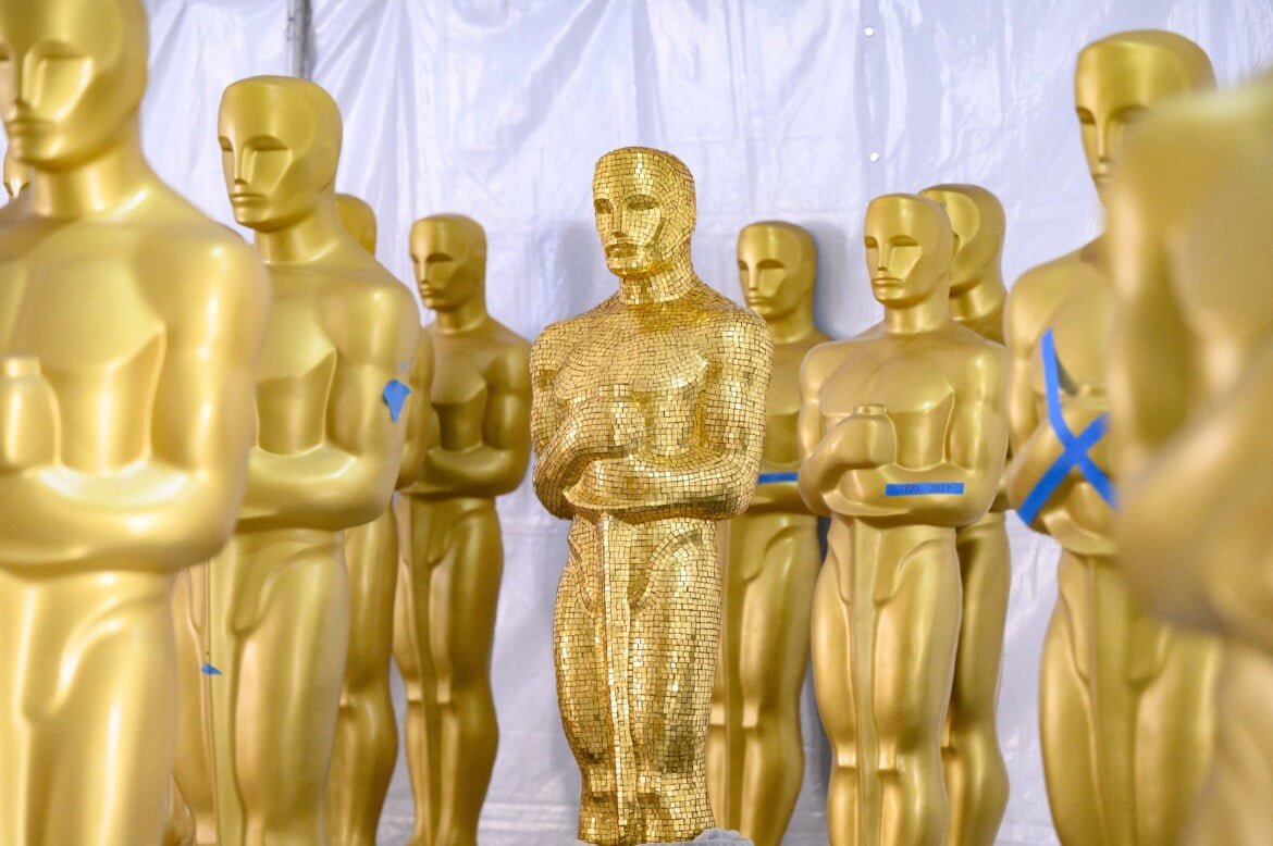 Oscar statues during setup for the 95th Oscars